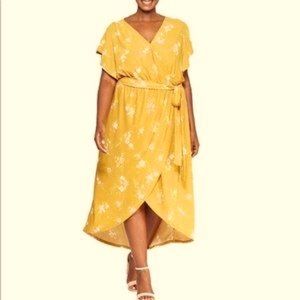 Ava & viv yellow high low floral dress with waist belt.